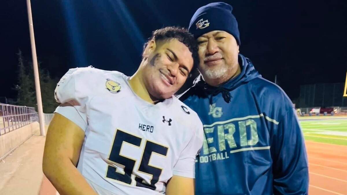 Beloved Elk Grove High School coach and activities director James Pale, shown here with son Simi, has been hospitalized since April 9.