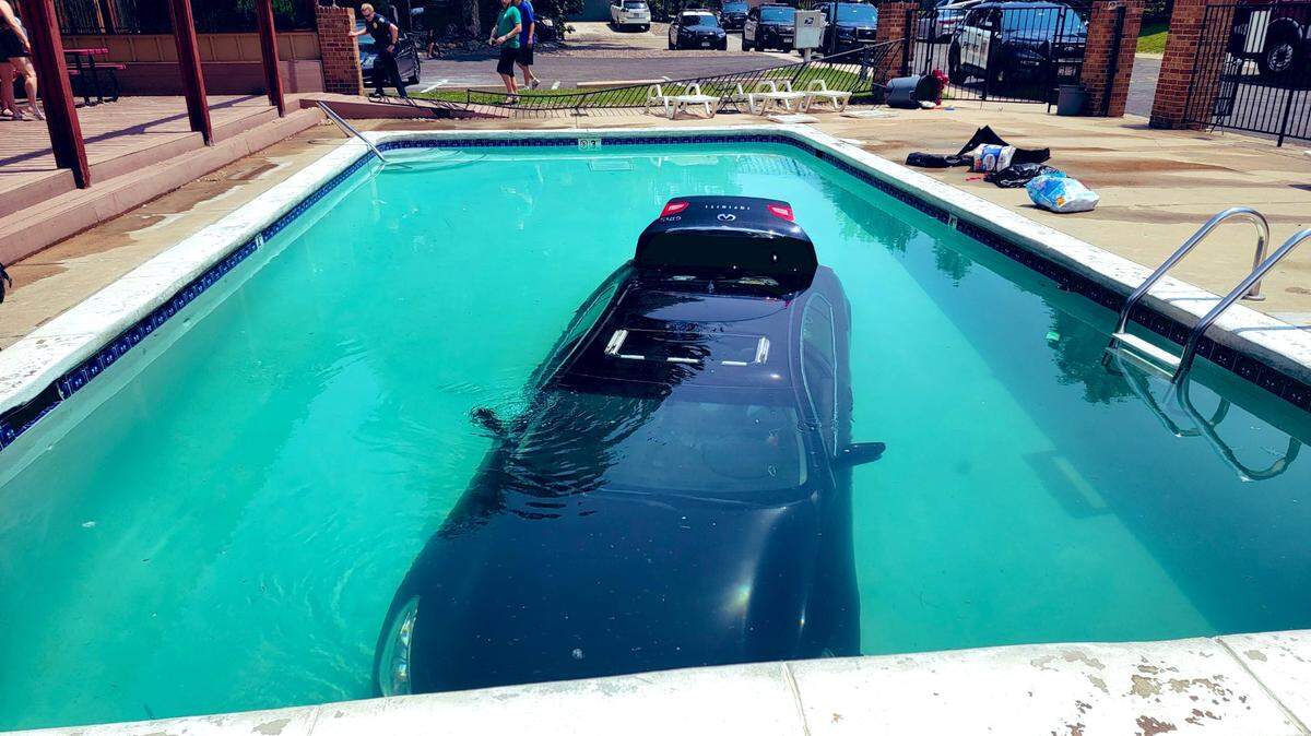 A teenage driver received a citation after an Infiniti car ended up in a swimming pool in Lakewood, Colo. in 2021.