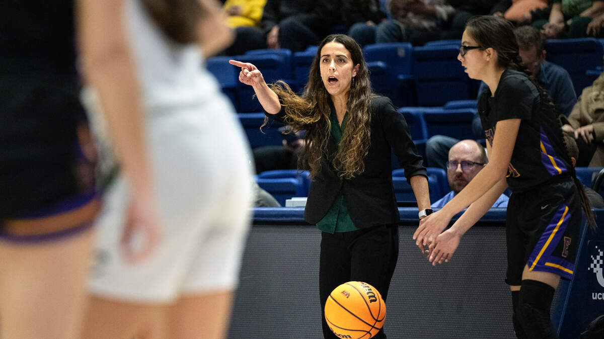 Colfax High School girls basketball coach Rexanne Simpton calls out to her players during the Division IV Sac-Joaquin Section championship game on Feb. 23 at UC Davis.