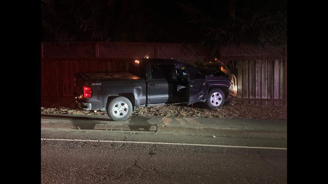 A 15-year-old girl accused of driving under the influence crashed a stolen pickup truck into a fence before fleeing and hiding, according to California police.