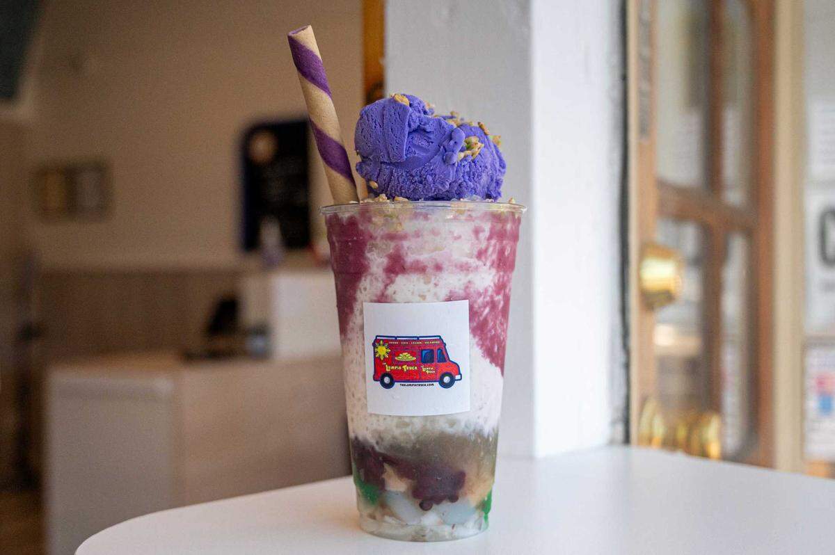 Halo-halo, a Filipino dessert made with shaved ice, ice cream and various toppings, is available at Spoon and Fork in Sacramento on Thursday.
