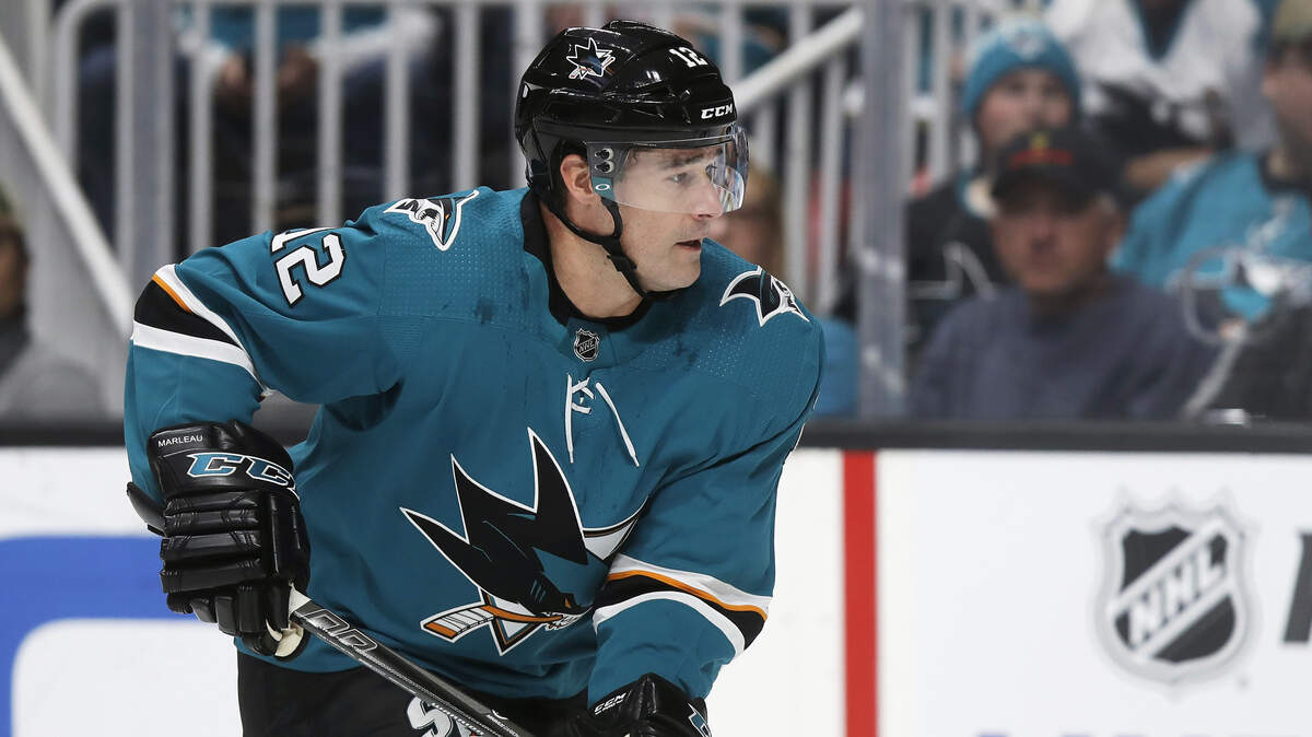 Sharks center Patrick Marleau skates against the Calgary Flames on Sunday in San Jose.