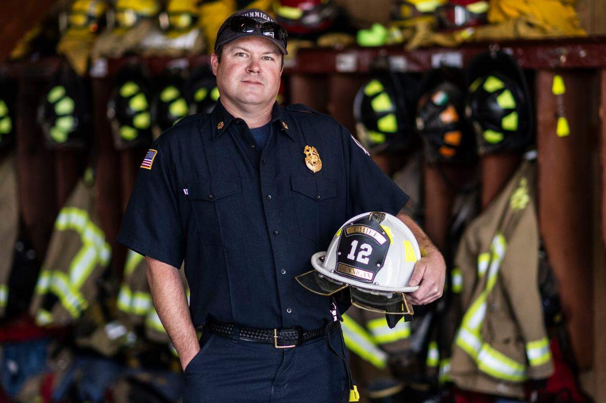 David Garrison, chief of Dunnigan Fire Protection District, stands in the station house in May. Garrison is concerned that his department may soon run out of funding.