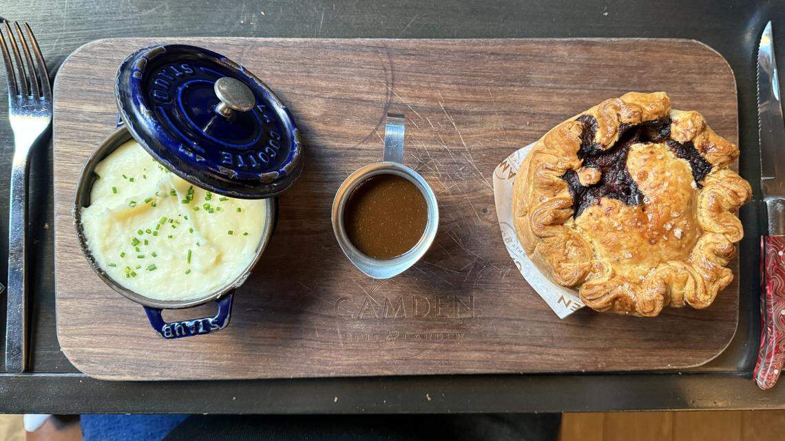 Camden Spit & Larder at 555 Captiol Mall in downtown serves a meat pie, made with a crisp, buttery crust and filled with lamb and English peas, served with whipped potatoes and a rich jus on Tuesday, April 14.
