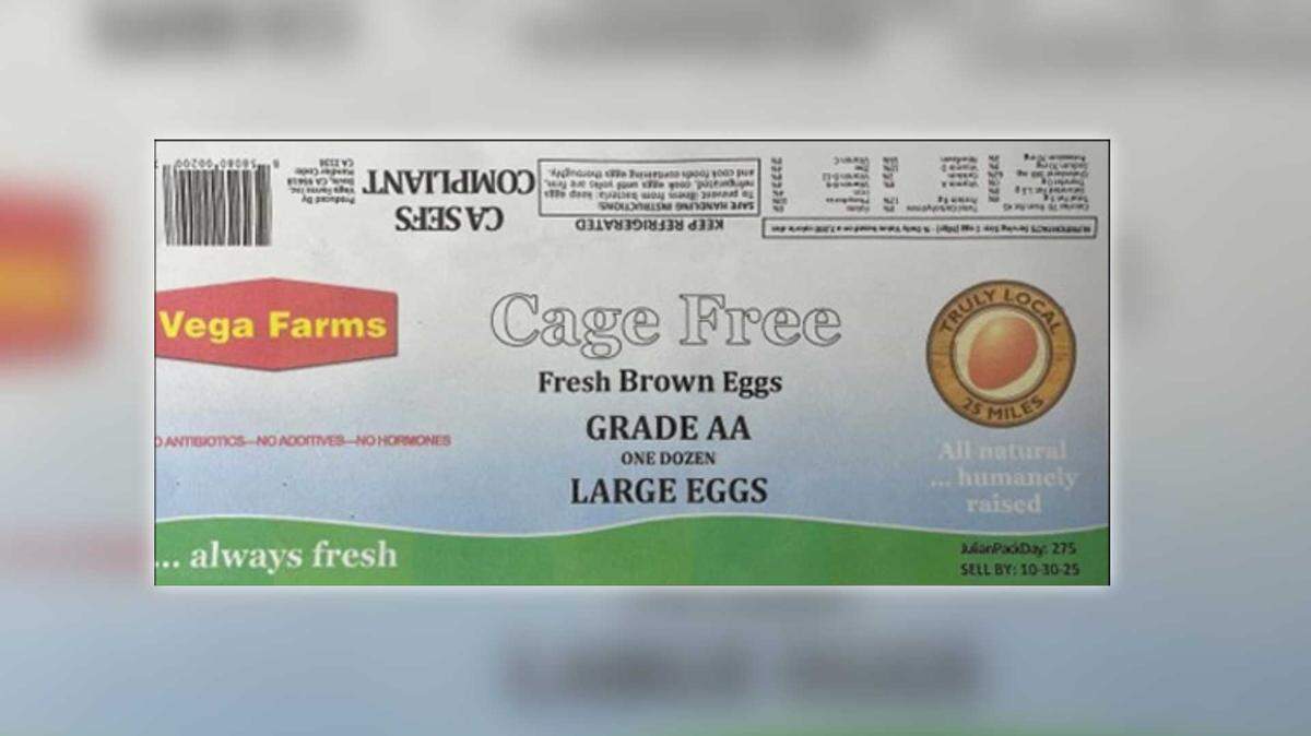 Vega Farms, based in Dixon, recalled more than 1,500 dozen eggs on Friday, according to the California Department of Public Health. . The department has reported 66 salmonella cases associated with the outbreak, with 49 coming from Sacramento County.