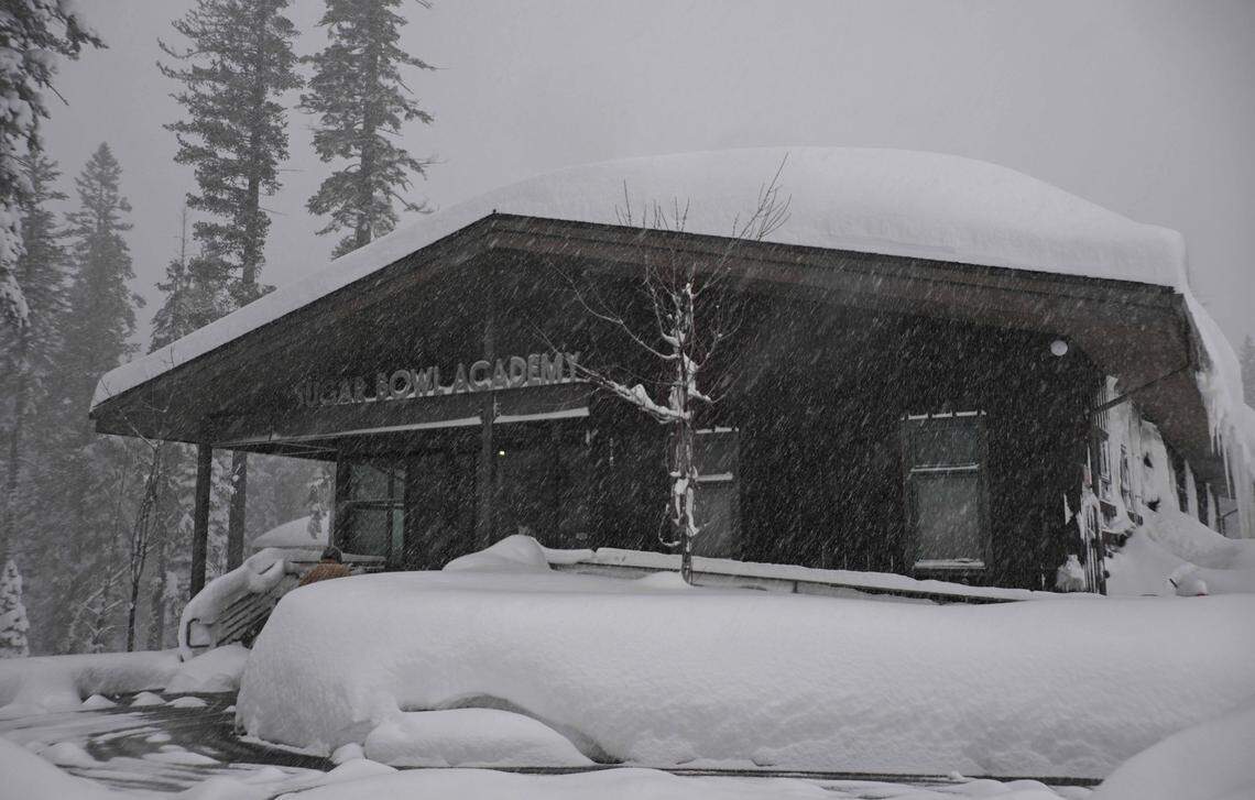 Snow falls at Sugar Bowl Ski Academy on Thursday, a few days after multiple people connected to the academy's competitive ski program were among those killed in the avalanche near Castle Peak.