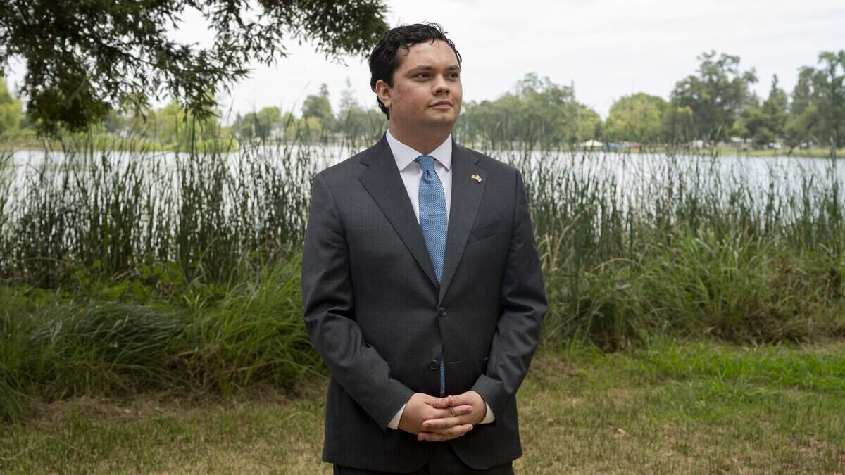 Zachariah Wooden, a Republican candidate who lost the primary election for California’s 7th Congressional District, poses for a portrait in Woodbridge on Thursday.
