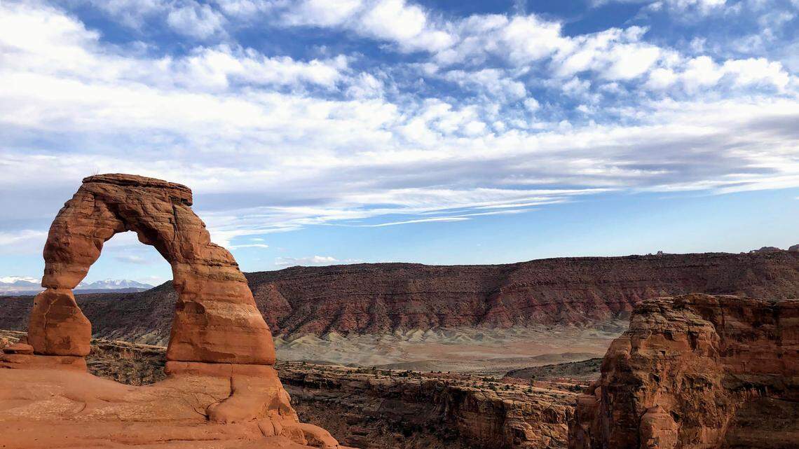 Delicate Arch is seen at Arches National Park in 2021 near Moab, Utah. A woman’s body was recovered Saturday, Oct. 1, from the Devils Garden area of Arches National Park in Utah, officials say.