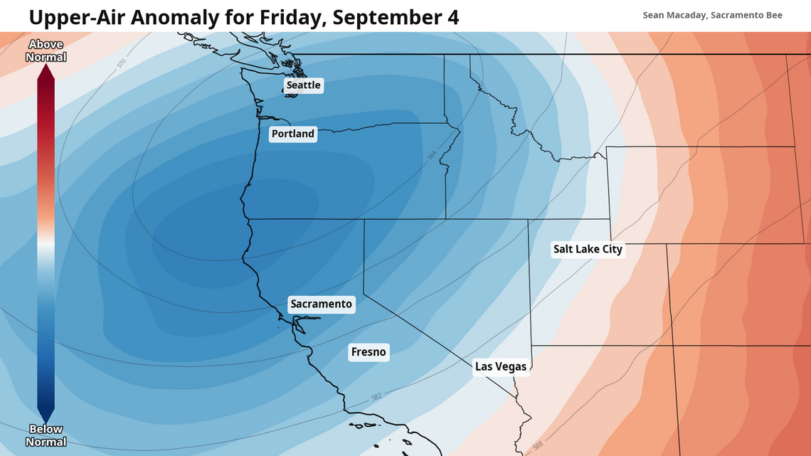 Rain exiting Sacramento Valley with a cool Labor Day weekend in store