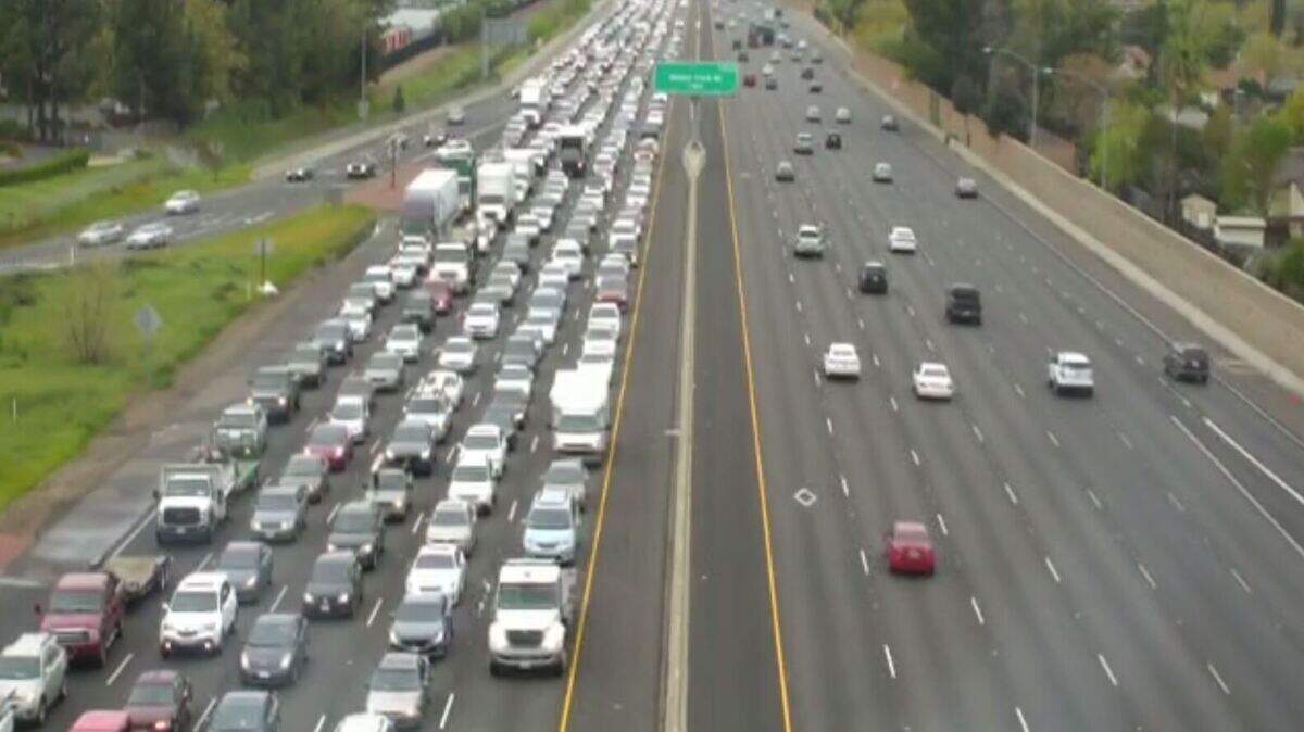 Traffic on eastbound Highway 50 is backed up to Zinfandel Road after a multi-vehicle crash closed all lanes near Sunrise Boulevard.