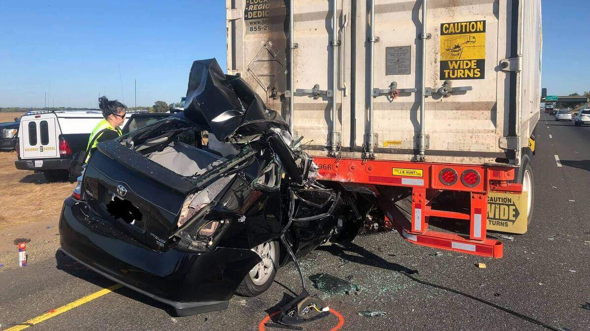 A fatal collision involving a Toyota Prius and a big-rig stalled traffic on northbound I-5 near Elk Grove on Thursday morning.