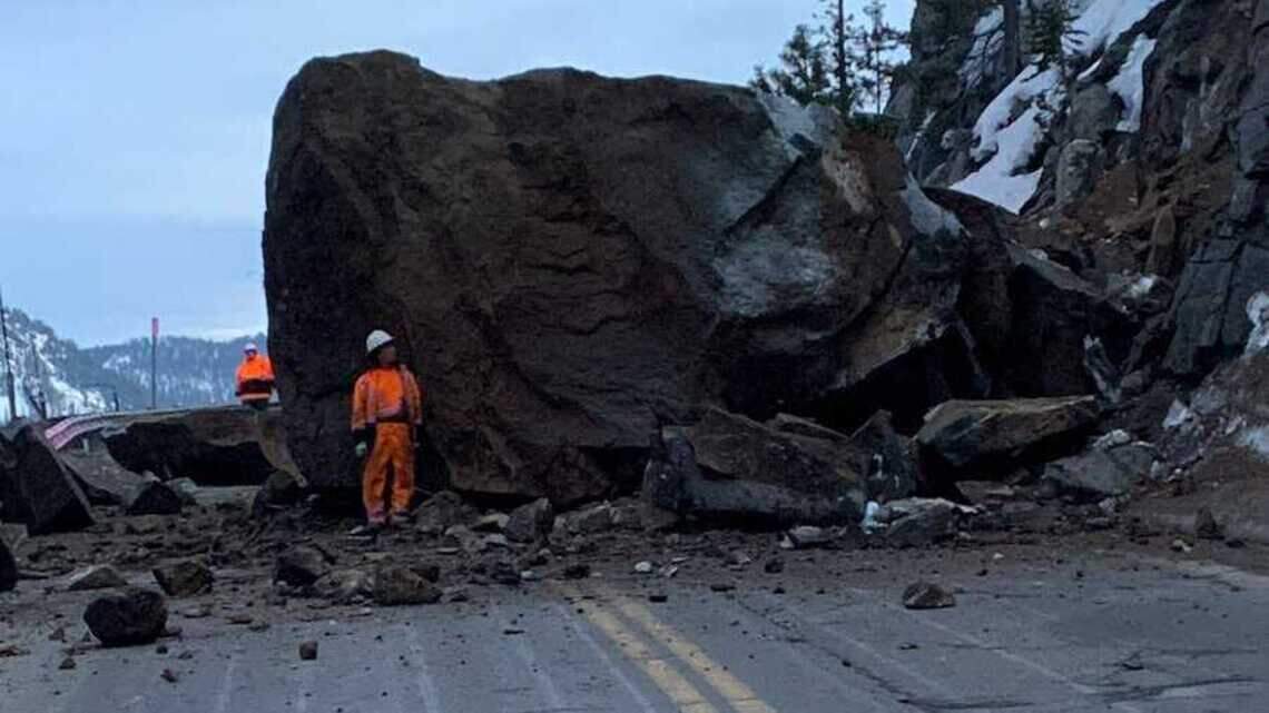 Rock ‘the size of semi’ blasted away on Highway 50; roadway closed as cleanup continues