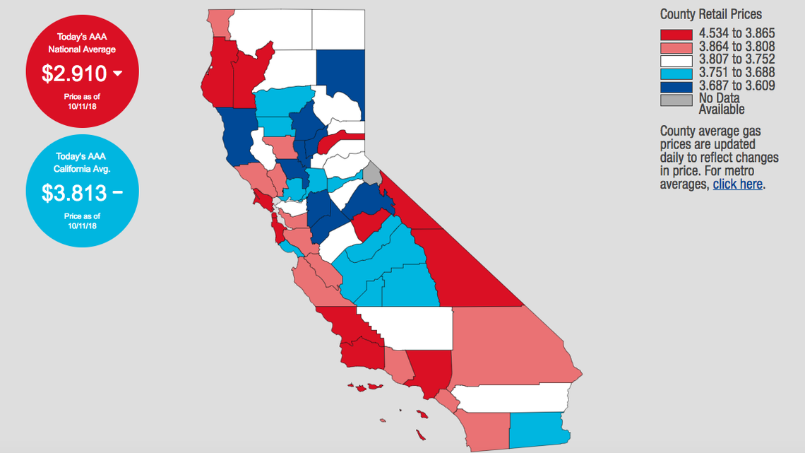 Gas prices in California have climbed almost 20 cents in the past month, reaching a three-year high with a statewide average of $3.81 per gallon, according to AAA data.