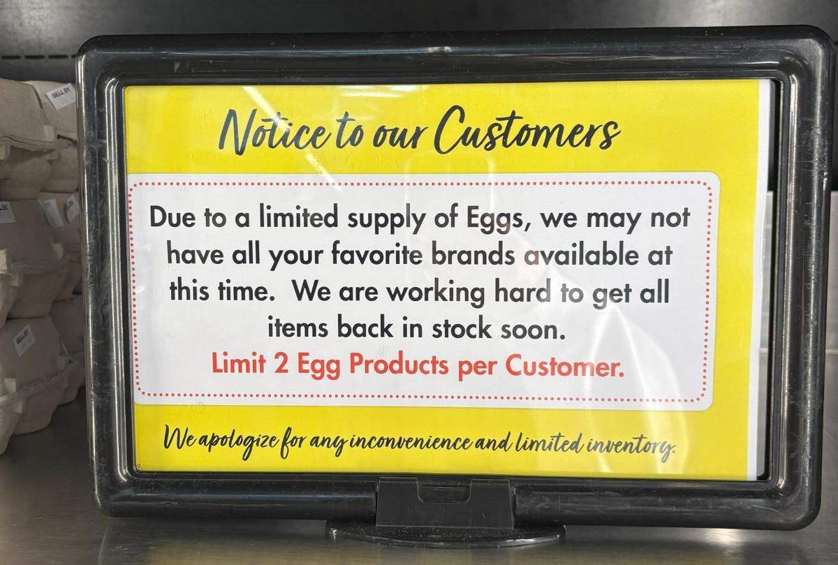 Safeway, 2851 Del Paso Blvd. in Sacramento, had a posted notice on Thursday, March 27, 2025 limiting customers to only purchasing two egg products.