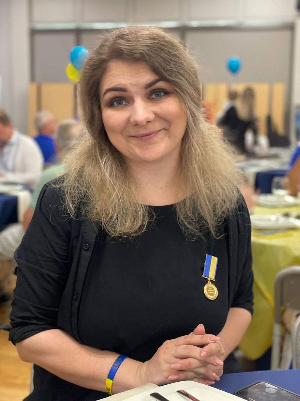 Anna Berbeneva, one of the founders of the Sunflower Society, organizers of monthly protests at state Capitol, at the Ukrainian Forum, Sacramento, May 2023.
