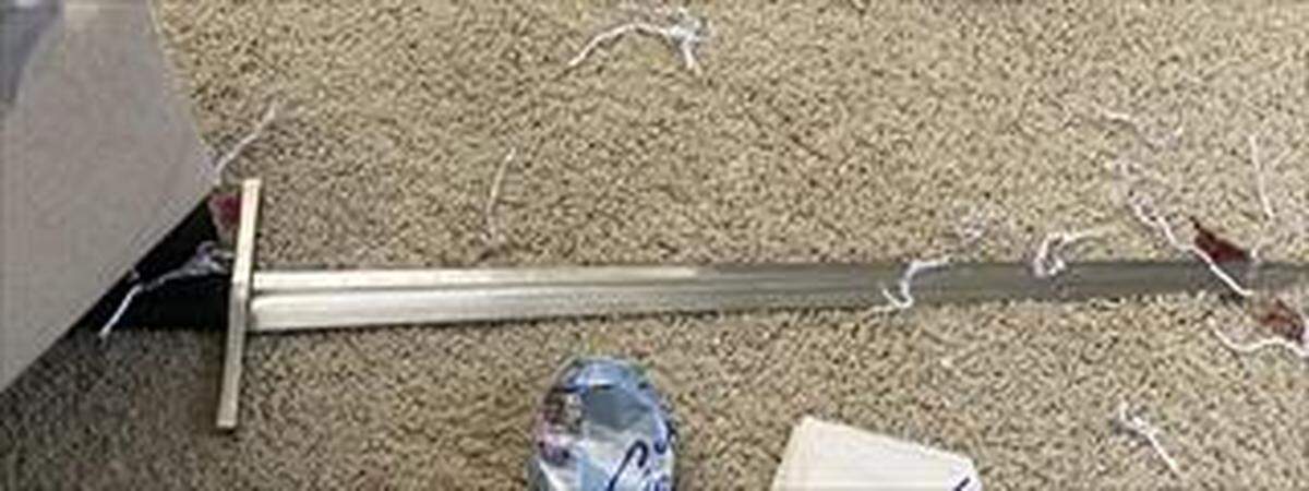 A sword recovered on Aug. 10, 2022. at a home in the 100 block of Dragonfly Circle where police say a man held his wife and children hostage in Sacramento, California.