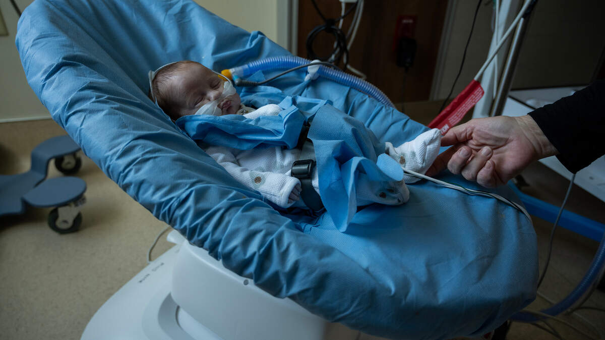 Newborn Casey sleeps in a MamaRoos multi-motion baby swing in the neonatal unit at Mercy San Juan hospital in Citrus Heights earlier this month. The NICU at Mercy San Juan is asking for more swings, which can provide comfort for preterm babies like Casey.