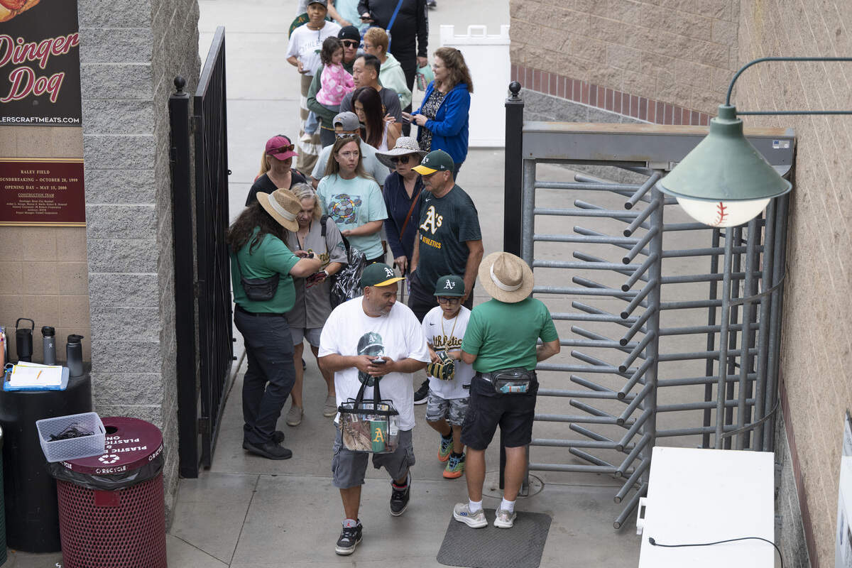 Fans line up to enter Sutter Health Park before a game against the Kansas City Royals in West Sacramento on Sunday, Sept. 28, 2025.