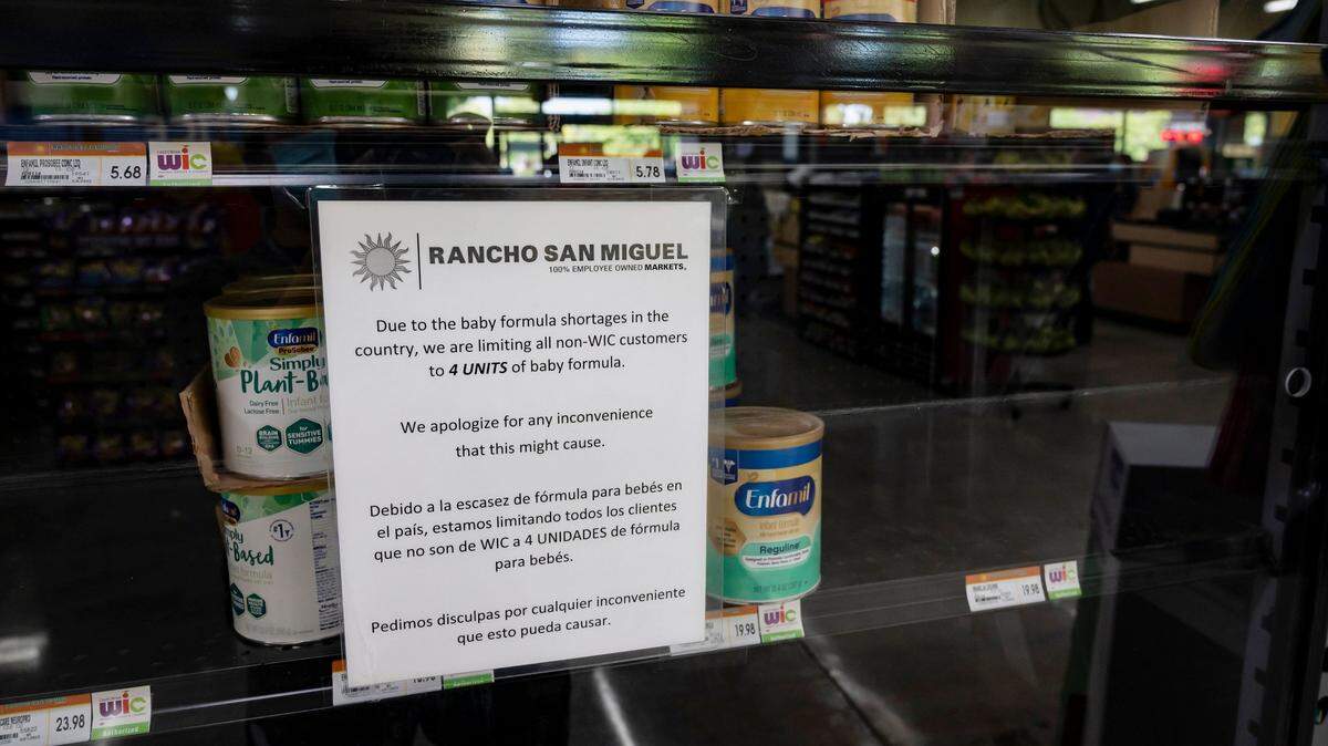 In this May 2022 file photo, a sign places limits on the number of baby formula containers customers can purchase at Rancho San Miguel in Sacramento’s Oak Park neighborhood. In April 2022, baby formula hit 31% for out-of-stock nationwide, up from 11% in November 2021, due to formula recalls and supply chain problems from the pandemic, according to Datasembly.