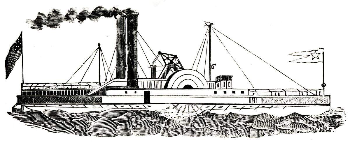 The steamboat Linda is depicted in an 1850 poster announcing the debut of its service between Sacramento and Marysville and Yuba City. The steamboat Pearl, which exploded in 1855, may have been of a similar design. 