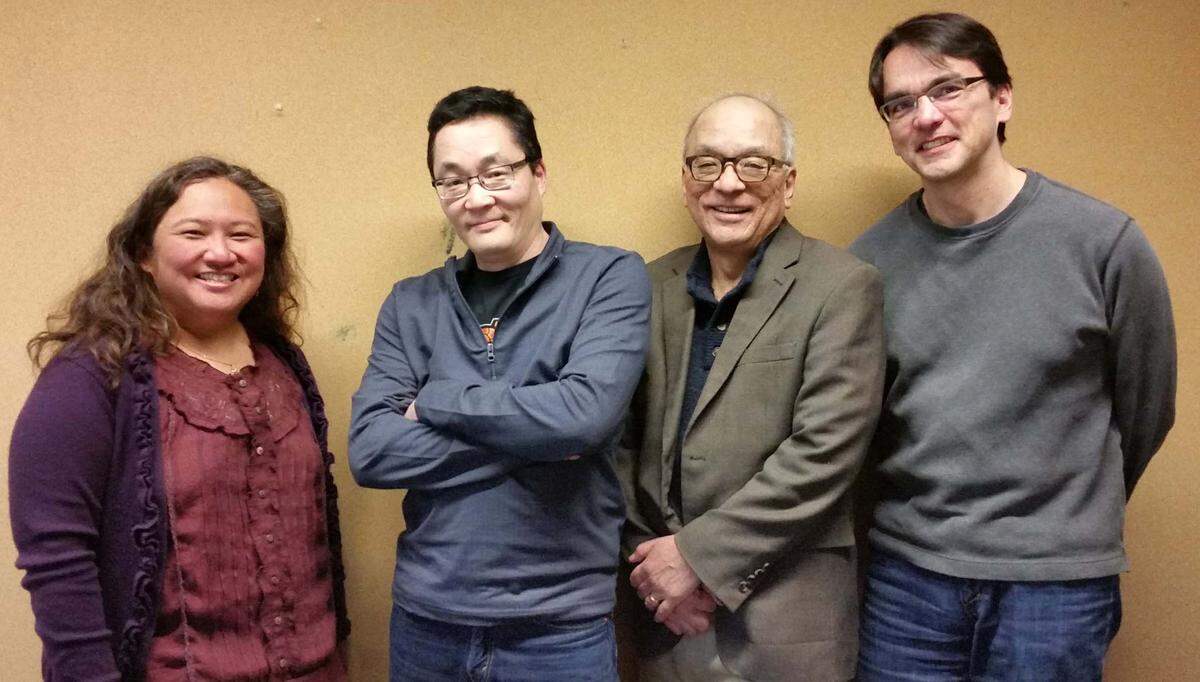 From left to right: writer Tamiko Nimura, illustrator Matt Sasaki, writer Frank Abe and illustrator Ross Ishikawa were the creative team behind “We Hereby Refuse.”