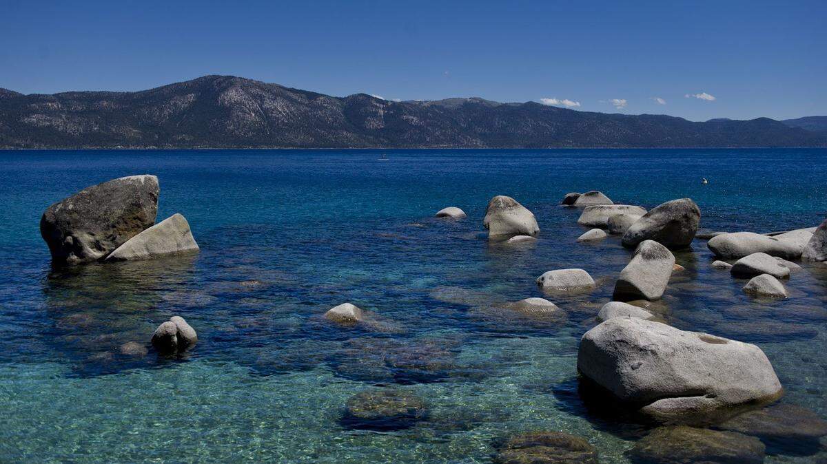 Lake Tahoe is seen on the north shore near Incline Village, Nev., in 2013. More than 1,000 residents in California and Nevada are being asked to evacuate for a drill on May 19.