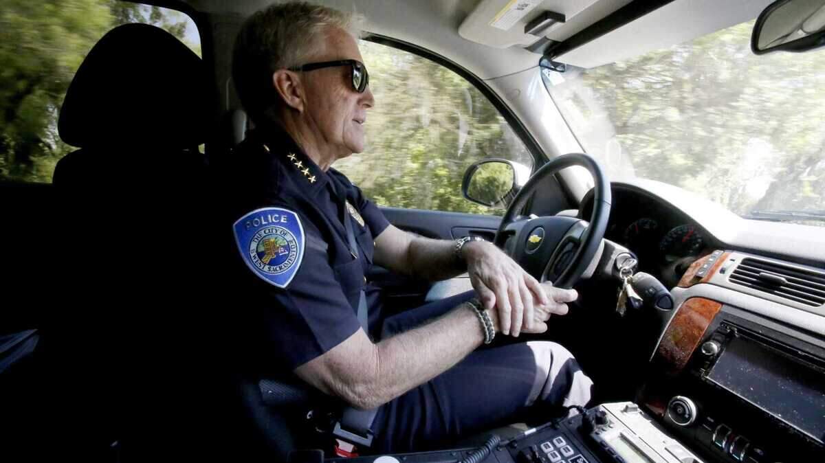 Tom McDonald is shown on the job as West Sacramento police chief on April 20, 2015. McDonald is suing the city, alleging that he did not retire willingly but was instead forced to resign as retaliation for advocating police reforms and disclosing misconduct among officers.