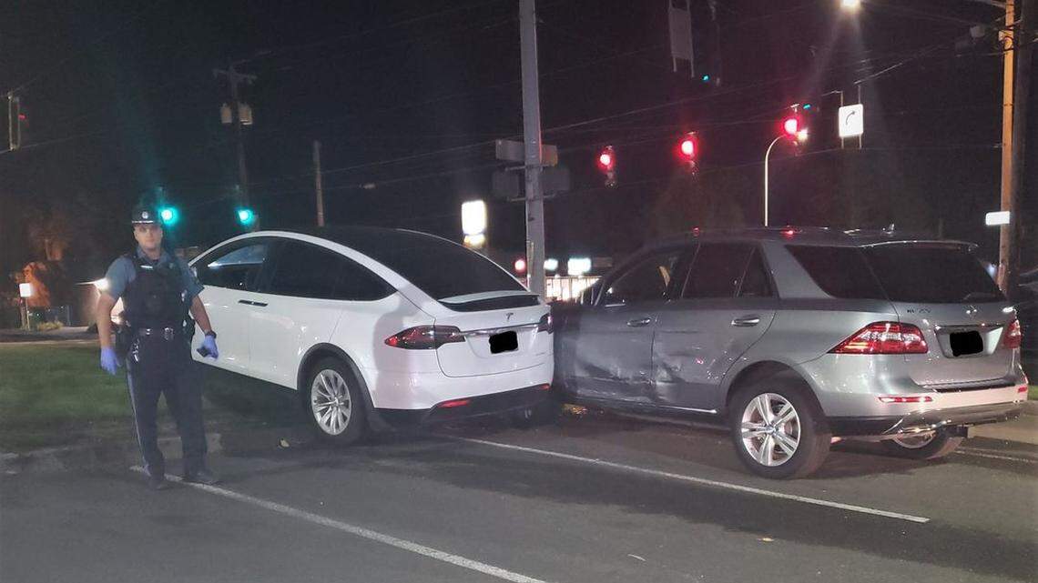A 63-year-old woman was arrested on DUII charges after Oregon State Police found her Tesla crashed into another vehicle Aug. 27, 2021. Troopers said she had attempted to use autopilot to drive herself home.