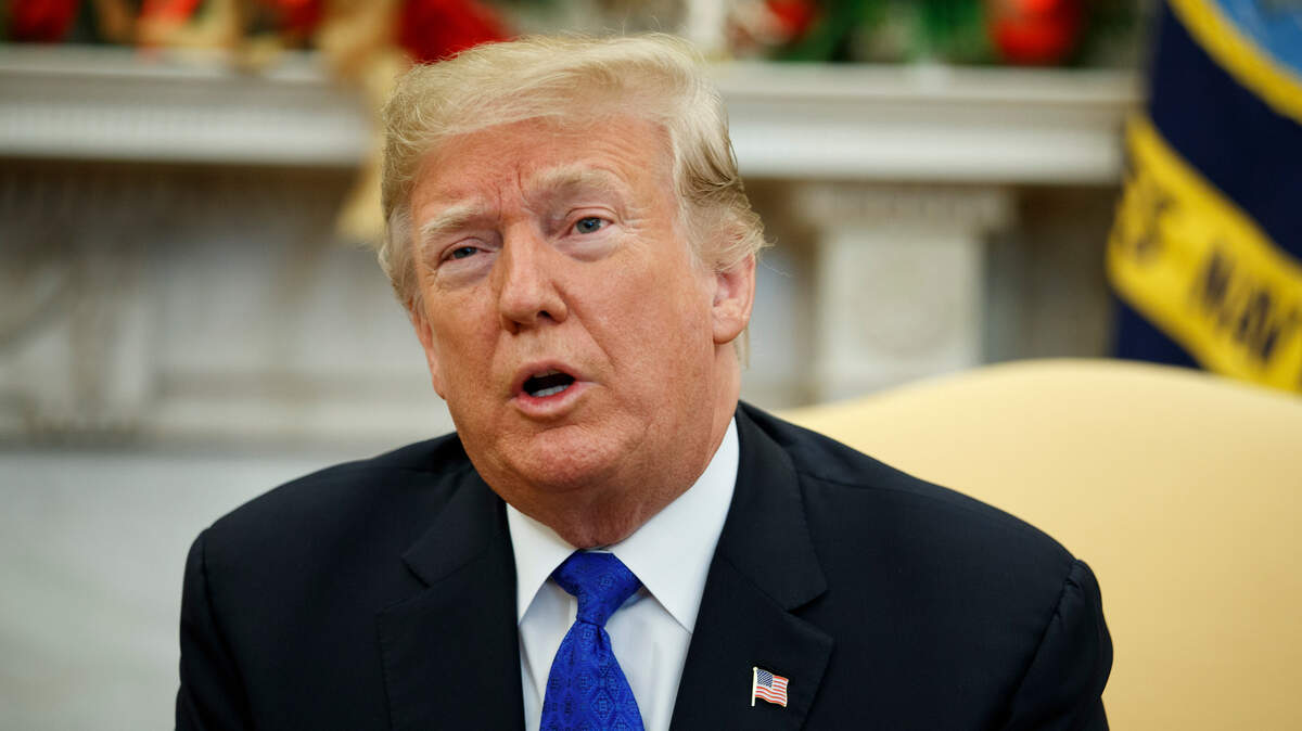 President Donald Trump speaks during a meets with Democratic leaders the Oval Office of the White House, Tuesday, Dec. 11, 2018, in Washington. (AP Photo/Evan Vucci)
