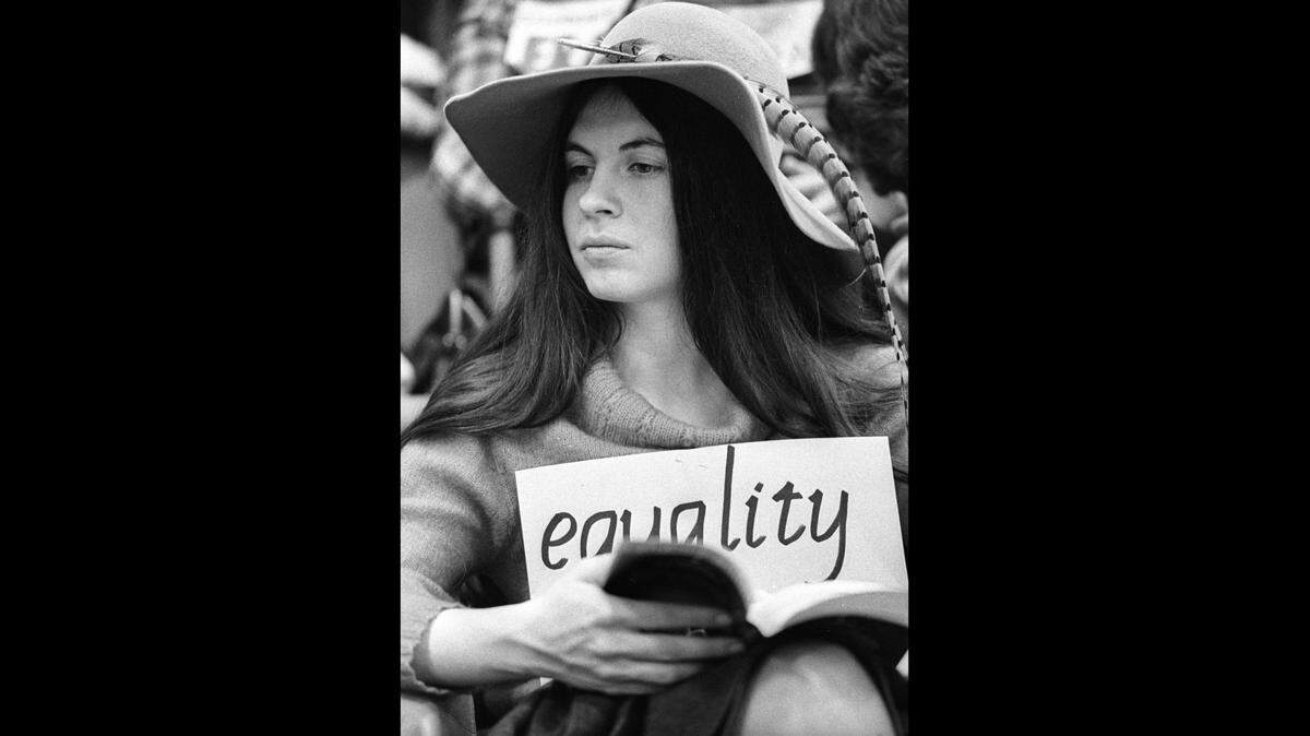 A rally on Feb. 8, 1977, voiced support for the Equal Rights Amendment. Photo by Eric Bakke.