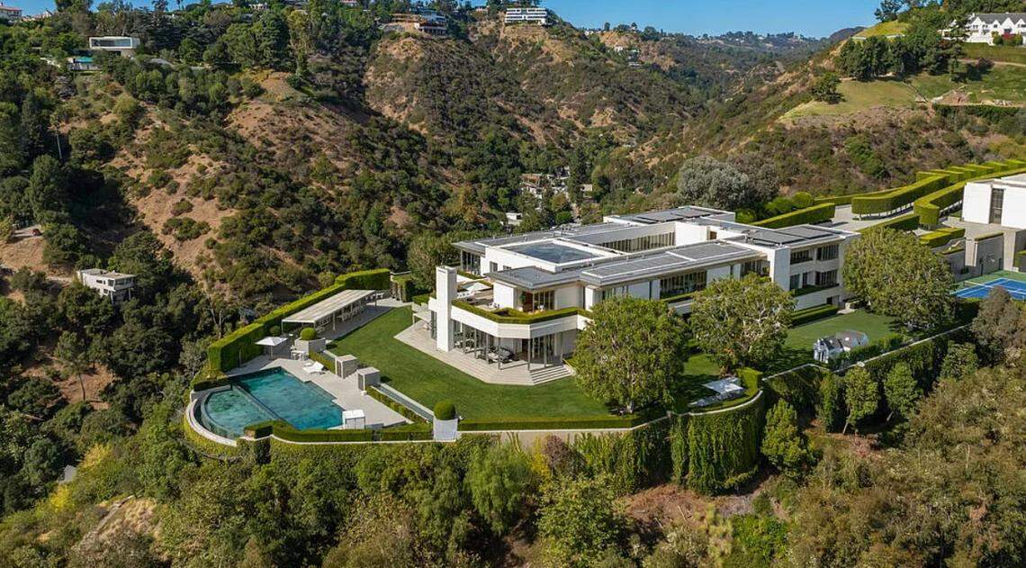 The mansion in California at the moment is a 50,000-square-foot Beverly Hills home with 16 bedrooms, 27 bathrooms, a tennis court, a bowling alley, and a private movie theater for $195 million.