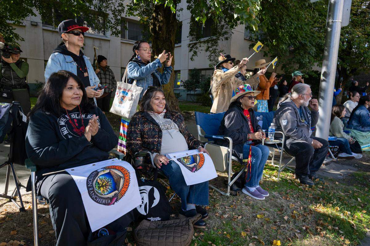 The crowd watches the Native American Parade on Capitol Mall on Saturday in Sacramento.