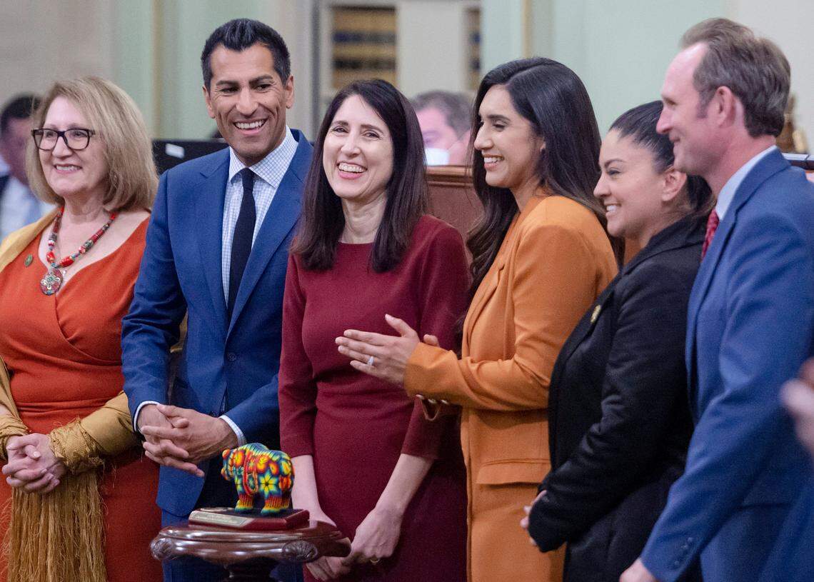 California Supreme Court Chief Justice Patricia Guerrero, center, the first Latina to serve as the state’s chief justice, is recognized as an honoree during the Latino Spirit Awards on Monday at the state Capitol. Every year, the California Latino Legislative Caucus presents the Latino Spirit Award honor to prominent Latinos in various fields.