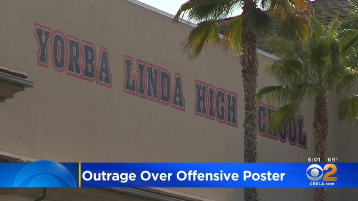 A high school student’s poster shown online saying “ur dad is my gardener” sparks an investigation by the Placentia-Yorba Linda Unified School District in California.