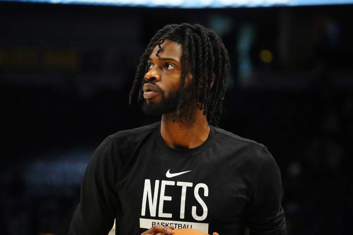 Brooklyn Nets center Nerlens Noel (0) before a game in March against the Denver Nuggets at Ball Arena in Denver.