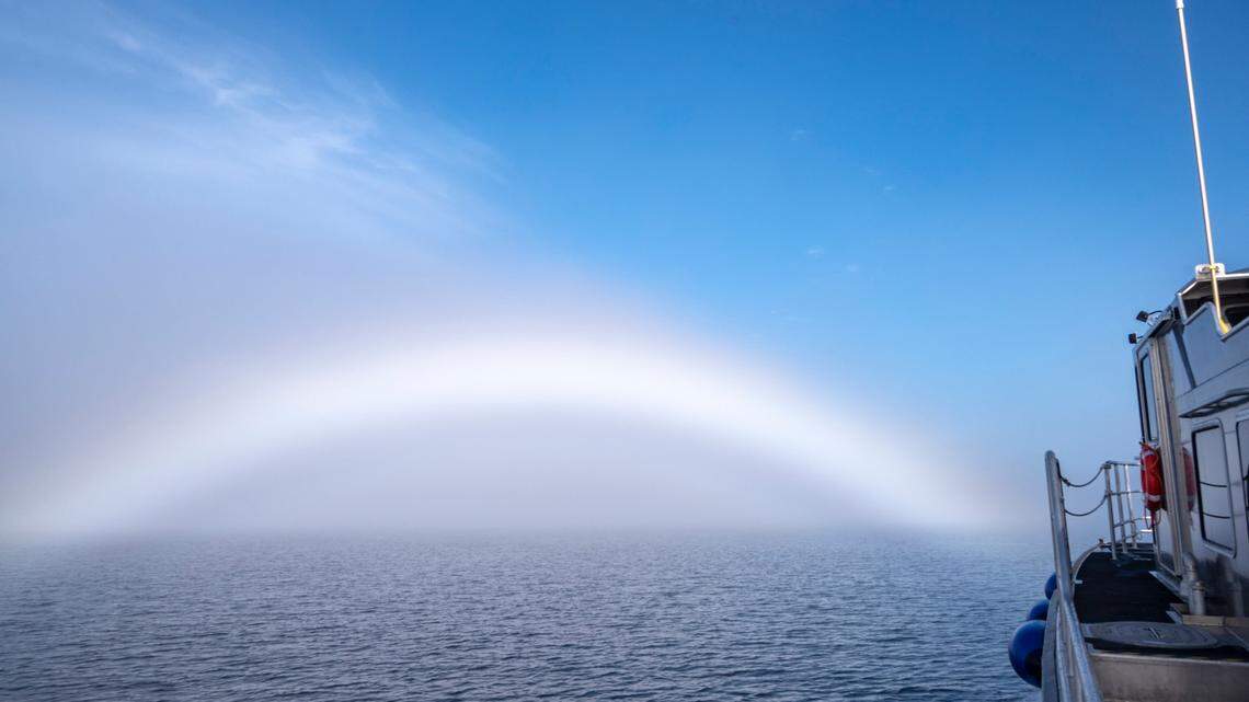 A fogbow formed over Glacier Bay National Park and Preserve in Alaska.