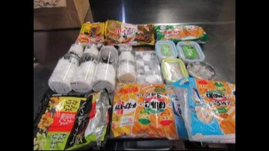 The packages of Japanese snacks containing beetles at the Los Angeles International Airport.