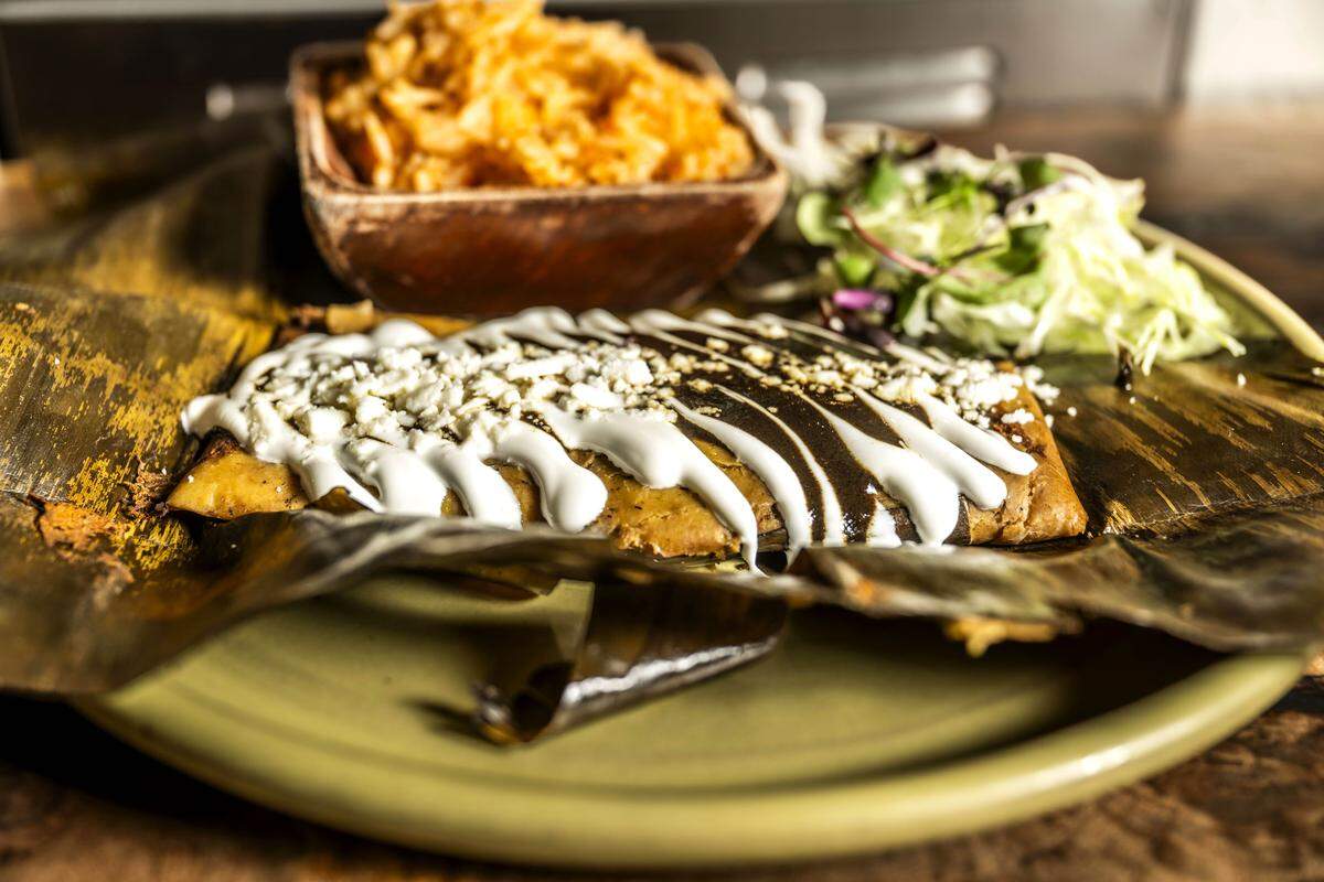 The tamal Oaxaqueño at Oaxaca Coctelería and Mezcalería.