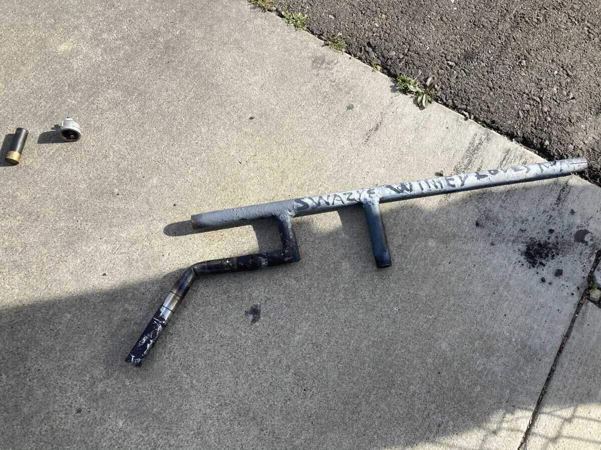 Authorities on Tuesday March 2, 2021, found a homemade gun (pictured above) loaded with a 12-gauge round and a pipe bomb at Baker Elementary School in South Sacramento, California.