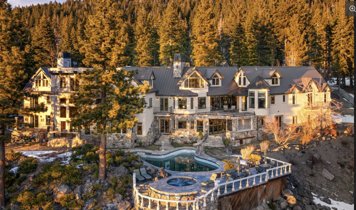The Lake Tahoe mansion at 969 Fairview Blvd. spans 18,922 square feet with 10 bedrooms, 12 full baths and three half baths, set on 2.5 acres.