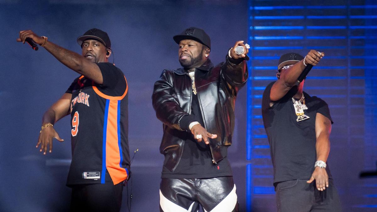 Curtis “50 Cent” Jackson, center, performs “What Up Gangsta” with members of G-Unit, including Tony Yayo at left, on his The Final Lap Tour at Golden 1 Center on Monday, Sept. 4, 2023, in Sacramento. The tour also featured Busta Rhymes and Jeremih.