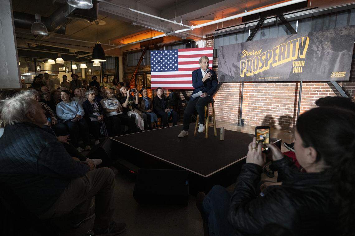 Democrat Tom Steyer, a billionaire running for governor, speaks during a campaign stop in Sacramento on Thursday.