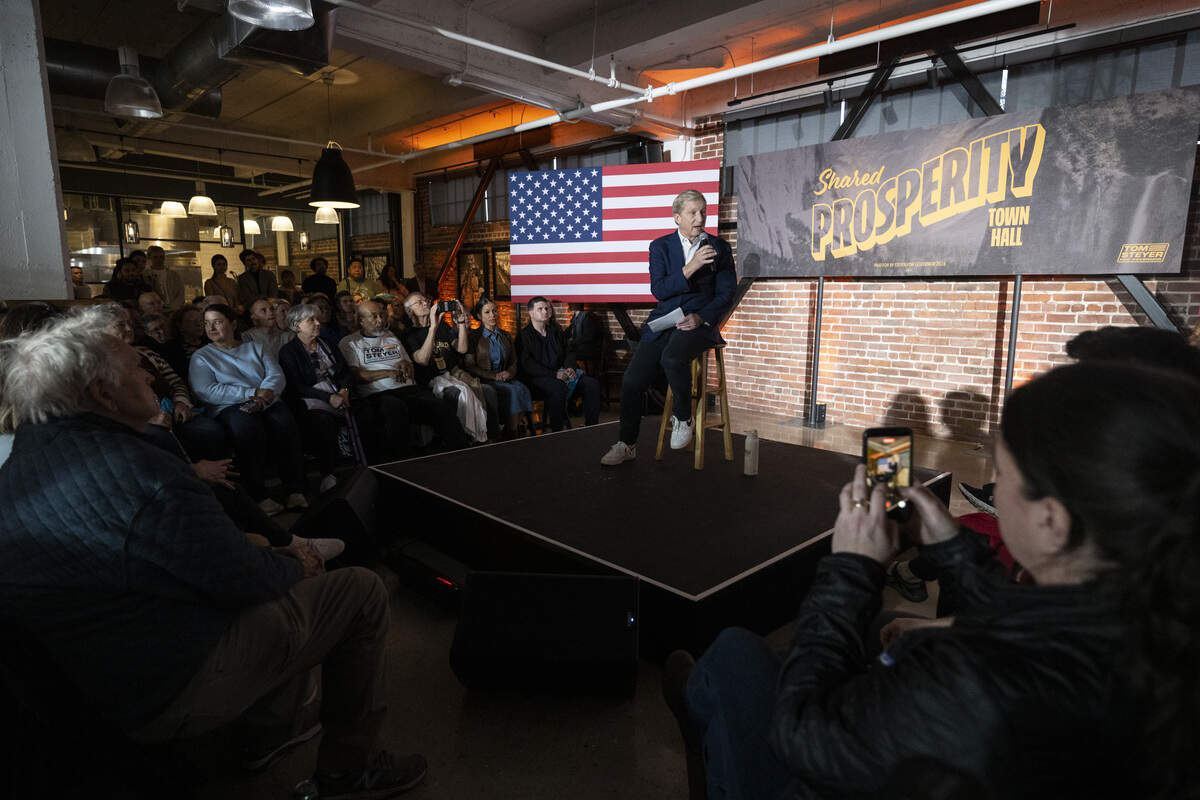 Democrat Tom Steyer, a billionaire running for governor, speaks during a campaign stop in Sacramento on Thursday.