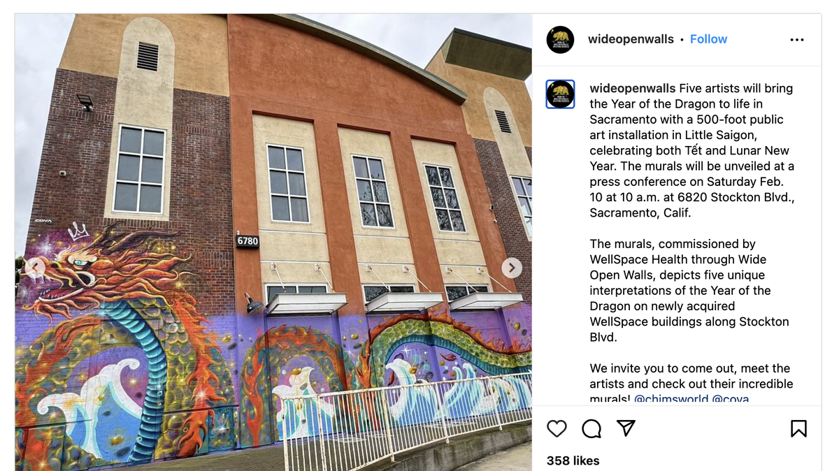 A Wide Open Walls post on Instagram shows murals on the Well Space Building on Stockton Boulevard in Sacramento that members of the Asian and Pacific Islander community have criticized as culturally inaccurate.