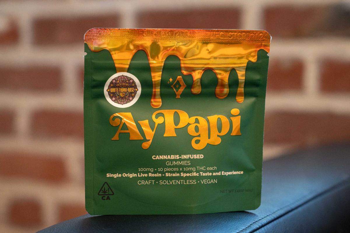 Ay Papi’s Whitethorn Rose Single Origin Live Rosin Infused Gummies are produced in Santa Ana, Calif. on Friday. The company won the Golden Bear in the edibles category during the California State Fair cannabis awards on July 12 in Sacramento.