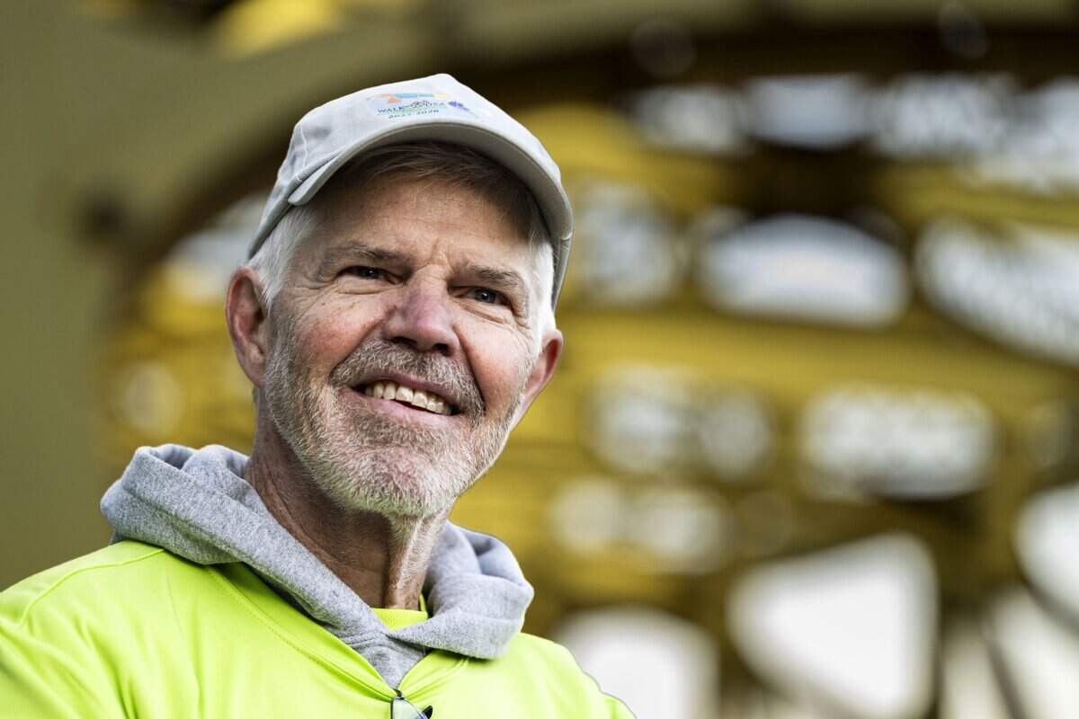 Dennis Godby of West Sacramento walks to work earlier this month. He recently completed a five-stage, roughly 3,450-mile walk across the country to promote health equity.