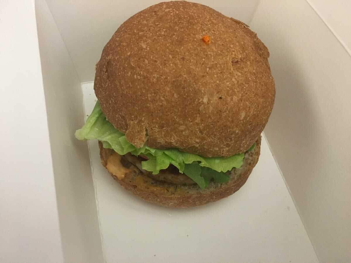 It may not look like much, but the Garden Burger from Burgers and Brew far outclassed the Beyond patties.