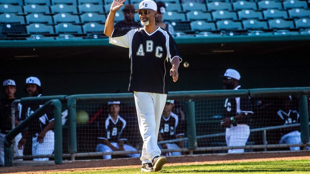 Former major league baseball player and manager Jerry Manuel is introduced as the coach of the Atlanta Black Crackers at Sutter Health Park in West Sacramento on Sunday, May 24, 2021, during an honorary baseball game to celebrate the 100th anniversary of the Negro League.