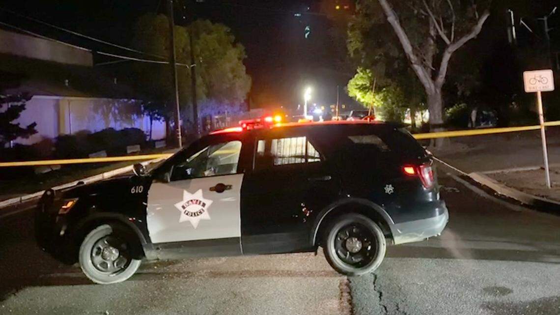 Law enforcement vehicles and police tape block multiple streets Tuesday in Davis, including at 3rd and L streets, following a stabbing at a homeless encampment overnight. It was the third stabbing in the city in less than a week.