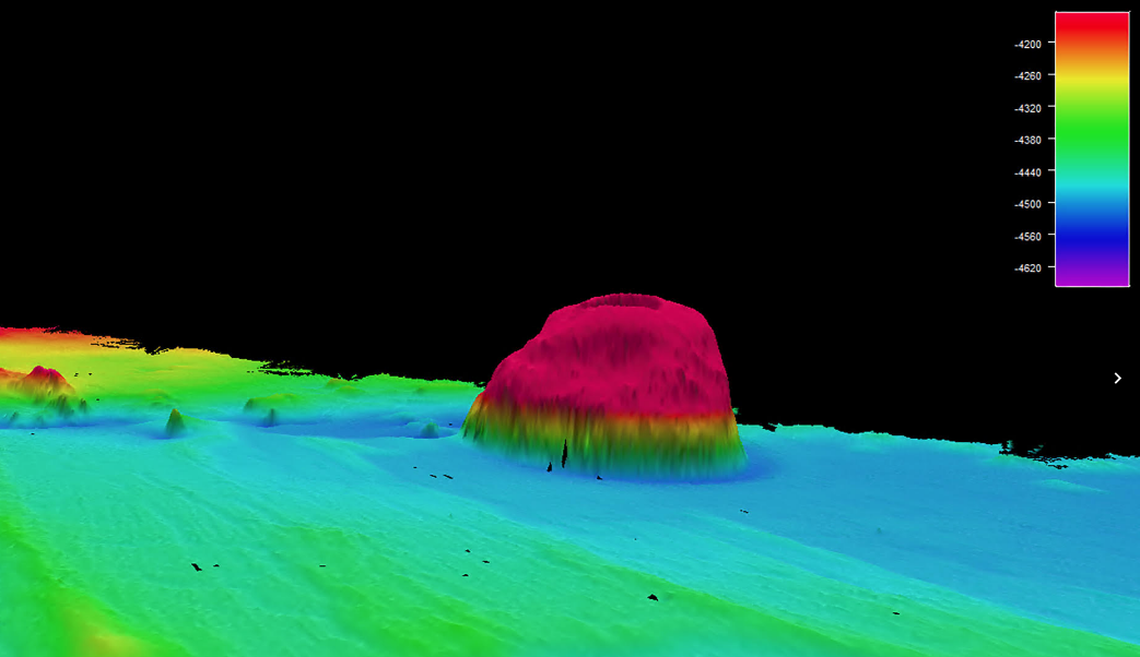 The seamount rises about 3,200 feet, has “relatively steep, smooth sides” and is rounded, with a diameter of nearly 3,000 feet, officials say.